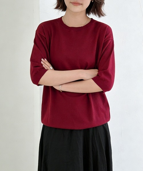 ReRe（リリ）の「ラウンドネックサマーニットトップス（ニット/セーター・レディース・アイボリー/オリーブ/ワインレッド/グリーン/ダークブルー/グレイッシュベージュ/ブルー/ミント/パープル/ブラック/ブラウン/グレー/ダークブラウン/レモンイエロー/チョコ/ダークパープル/ライトベージュ・FREE）」の21枚目の写真