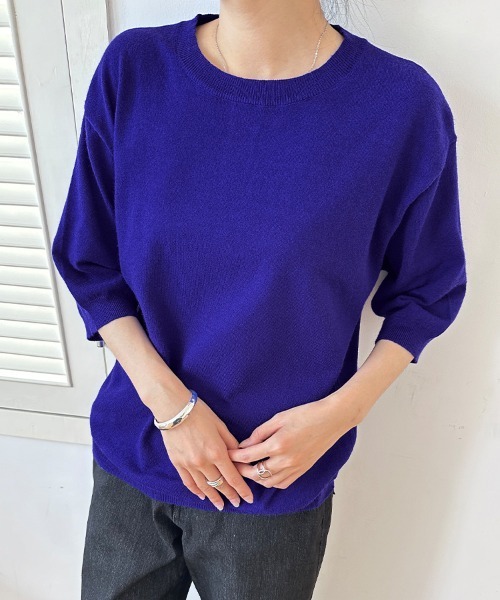 セール】ラウンドネックサマーニットトップス（ニット/セーター