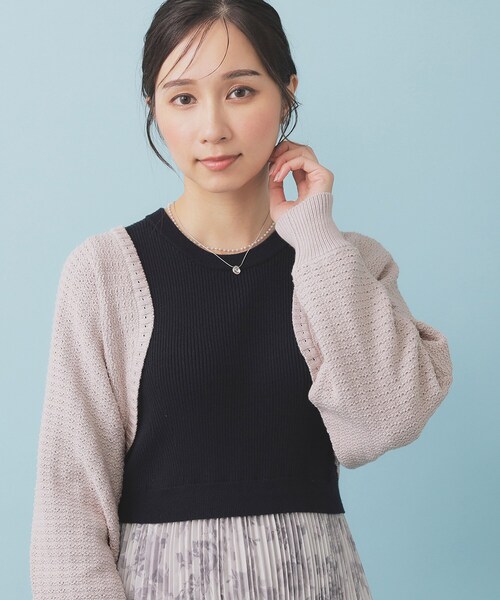 index(インデックス)の「ボレロカーディガン【洗濯機OK抗ピル】(カーディガン/ボレロ・レディース・グリーン系/ホワイト系9/ナチュラル/ブラック・00)」の4枚目の写真
