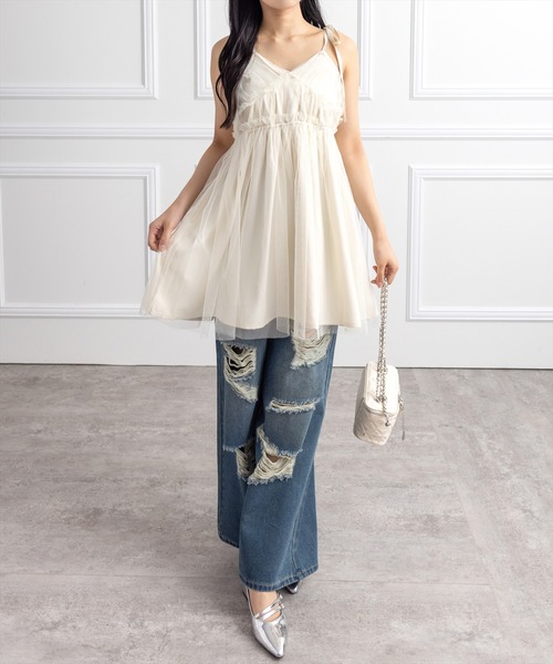 clear（クリア）の「チュールミニワンピース[着回し力抜群 ガーリー]（ワンピース・レディース・ブラウン/ブラック/アイボリー・F）」の5枚目の写真