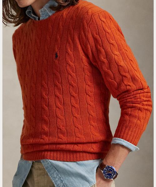 POLO RALPH LAUREN（ポロ ラルフ ローレン）の「ケーブルニット ウールカシミヤ セーター（ニット/セーター・メンズ・オレンジ・S/M/L/XL/XS/XXL）」の5枚目の写真
