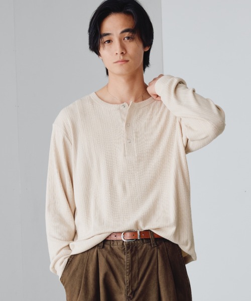 Snap Button Henry Neck Long Sleeve T / スナップボタンヘンリー