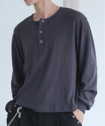 Adoon plain(Ah[v[)Snap Button Henry Neck Long Sleeve T / Xibv{^w[lbNOX[uT(TVc/Jbg\[)