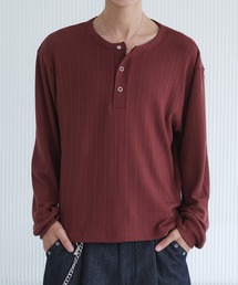 Adoon plain(Ah[v[)Snap Button Henry Neck Long Sleeve T / Xibv{^w[lbNOX[uT(TVc/Jbg\[)