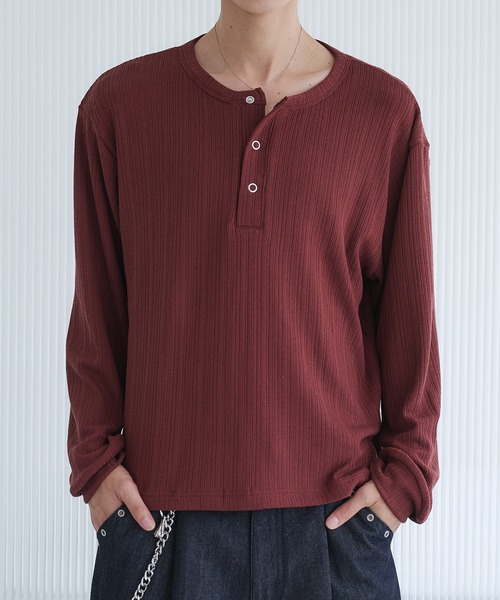 Adoon plain（アドーンプレーン）の「Snap Button Henry Neck Long Sleeve T / スナップボタンヘンリーネックロングスリーブT（Tシャツ/カットソー・メンズ・チャコールグレー/ブラック/ネイビー/ボルドー・MEDIUM/LARGE）」の4枚目の写真