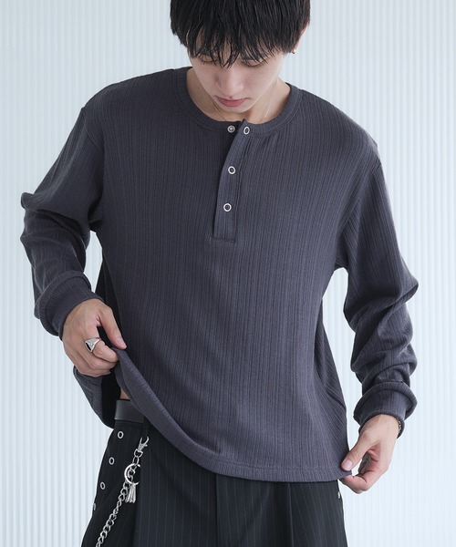Snap Button Henry Neck Long Sleeve T / スナップボタンヘンリー