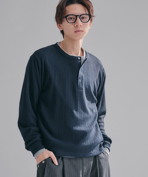 Snap Button Henry Neck Long Sleeve T / スナップボタンヘンリー