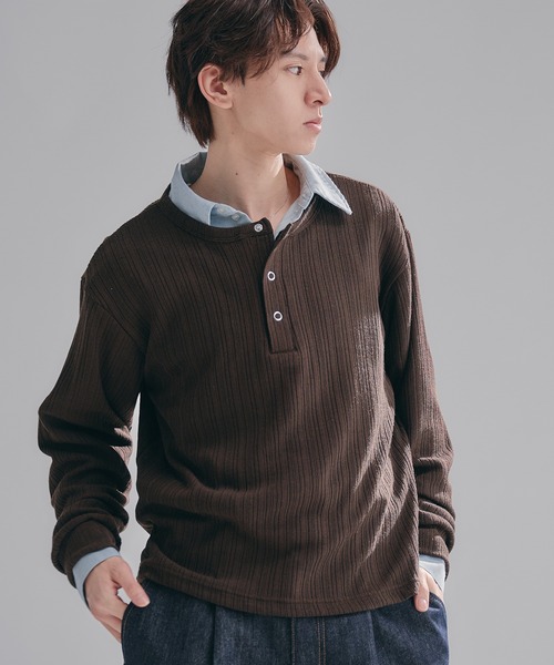 Snap Button Henry Neck Long Sleeve T / スナップボタンヘンリー