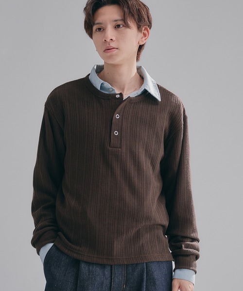 Snap Button Henry Neck Long Sleeve T / スナップボタンヘンリー