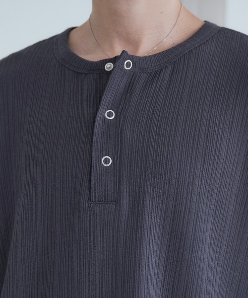 Snap Button Henry Neck Long Sleeve T / スナップボタンヘンリー