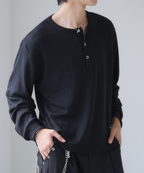 Adoon plain（アドーンプレーン）の「Snap Button Henry Neck Long Sleeve T / スナップボタンヘンリーネックロングスリーブT（Tシャツ/カットソー・メンズ・チャコールグレー/ブラック/ネイビー/ボルドー・MEDIUM/LARGE）」の6枚目の写真