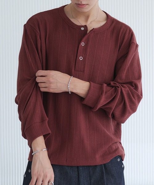 Snap Button Henry Neck Long Sleeve T / スナップボタン