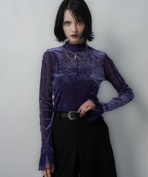 HARE ハレ シアーベロアハイネックトップス ボルドー シアーベロアハイネックトップス(HARE)（Tシャツ/カットソー）｜HARE