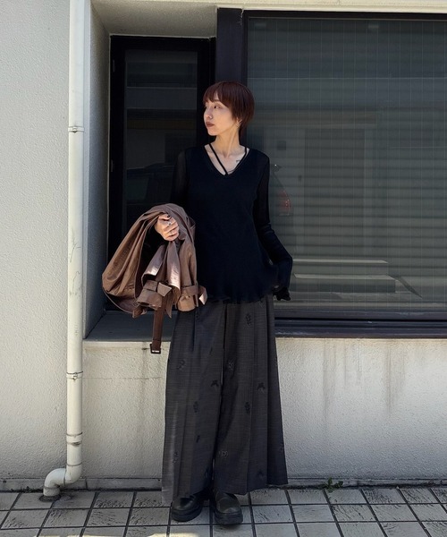 Ameri ★ CHECK FLOWER PLEATS PANTS CHECK FLOWER PLEATS PANTS