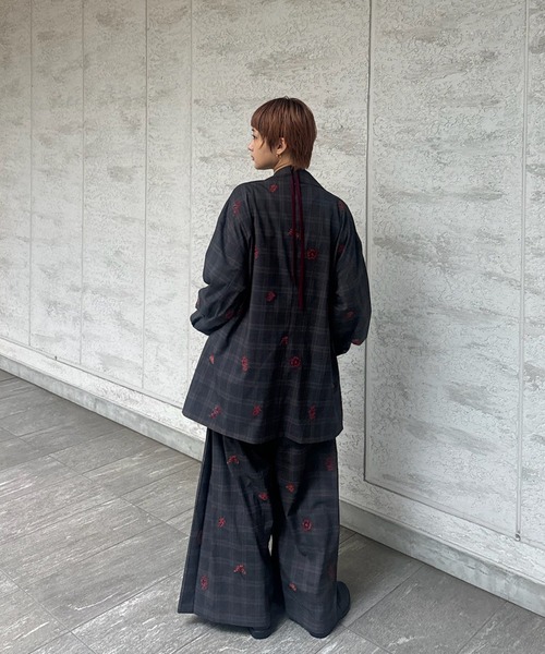 Ameri ★ CHECK FLOWER PLEATS PANTS CHECK FLOWER PLEATS PANTS