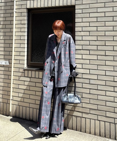 Ameri ★ CHECK FLOWER PLEATS PANTS【 SH 】 CHECK FLOWER PLEATS PANTS