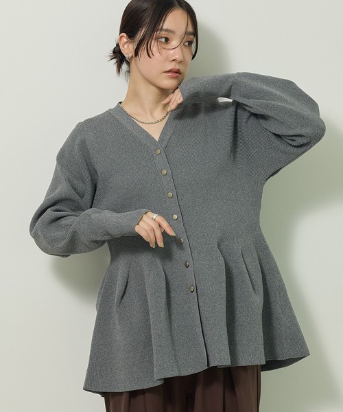 セール】金釦ペプラムニットカーディガン（カーディガン/ボレロ