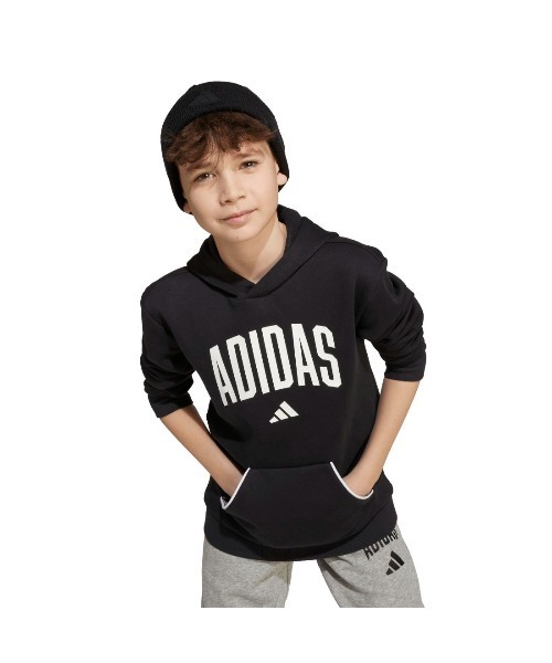 adidas（アディダス）の「アディダス adidas シーズナル エッセンシャルズ カレッジ タイポグラフィ パーカー（パーカー・キッズ・ブラック/グレー・130cm/140cm/150cm/160cm）」の4枚目の写真