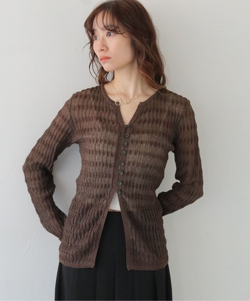 CLEIO（クレイオ）の「【CLEIO】シャーリングライクリブカーディガン SHIRRING LYCRA RIB CARDIGAN/986-14611（カーディガン/ボレロ・レディース・アイボリー/ネイビー/ブラウン・FREE）」の3枚目の写真