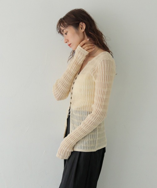 CLEIO（クレイオ）の「【CLEIO】シャーリングライクリブカーディガン SHIRRING LYCRA RIB CARDIGAN/986-14611（カーディガン/ボレロ・レディース・アイボリー/ネイビー/ブラウン・FREE）」の10枚目の写真
