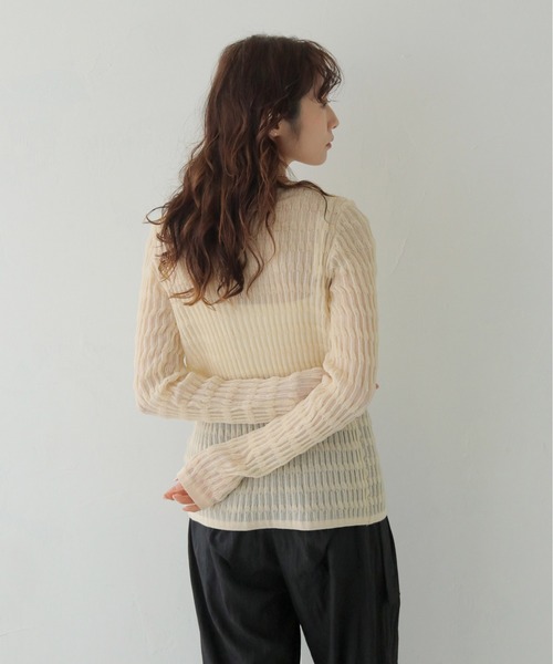 CLEIO（クレイオ）の「【CLEIO】シャーリングライクリブカーディガン SHIRRING LYCRA RIB CARDIGAN/986-14611（カーディガン/ボレロ・レディース・アイボリー/ネイビー/ブラウン・FREE）」の9枚目の写真