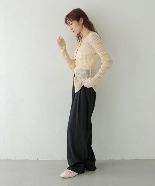 CLEIO（クレイオ）の「【CLEIO】シャーリングライクリブカーディガン SHIRRING LYCRA RIB CARDIGAN/986-14611（カーディガン/ボレロ・レディース・アイボリー/ネイビー/ブラウン・FREE）」の15枚目の写真