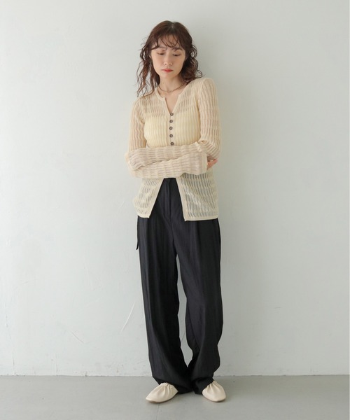 CLEIO（クレイオ）の「【CLEIO】シャーリングライクリブカーディガン SHIRRING LYCRA RIB CARDIGAN/986-14611（カーディガン/ボレロ・レディース・アイボリー/ネイビー/ブラウン・FREE）」の12枚目の写真