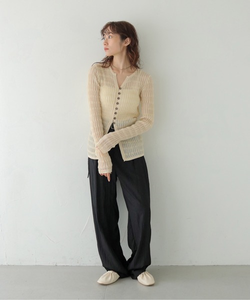 CLEIO（クレイオ）の「【CLEIO】シャーリングライクリブカーディガン SHIRRING LYCRA RIB CARDIGAN/986-14611（カーディガン/ボレロ・レディース・アイボリー/ネイビー/ブラウン・FREE）」の14枚目の写真