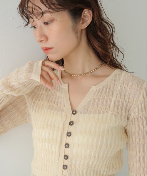 CLEIO（クレイオ）の「【CLEIO】シャーリングライクリブカーディガン SHIRRING LYCRA RIB CARDIGAN/986-14611（カーディガン/ボレロ・レディース・アイボリー/ネイビー/ブラウン・FREE）」の21枚目の写真