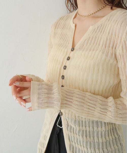 CLEIO（クレイオ）の「【CLEIO】シャーリングライクリブカーディガン SHIRRING LYCRA RIB CARDIGAN/986-14611（カーディガン/ボレロ・レディース・アイボリー/ネイビー/ブラウン・FREE）」の16枚目の写真
