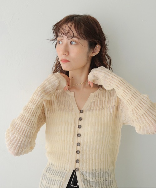 CLEIO（クレイオ）の「【CLEIO】シャーリングライクリブカーディガン SHIRRING LYCRA RIB CARDIGAN/986-14611（カーディガン/ボレロ・レディース・アイボリー/ネイビー/ブラウン・FREE）」の20枚目の写真