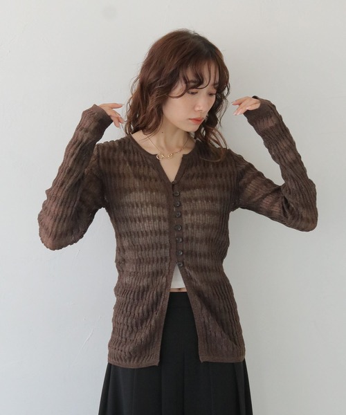 CLEIO（クレイオ）の「【CLEIO】シャーリングライクリブカーディガン SHIRRING LYCRA RIB CARDIGAN/986-14611（カーディガン/ボレロ・レディース・アイボリー/ネイビー/ブラウン・FREE）」の18枚目の写真