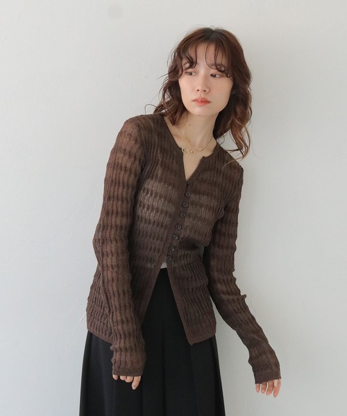 CLEIO（クレイオ）の「【CLEIO】シャーリングライクリブカーディガン SHIRRING LYCRA RIB CARDIGAN/986-14611（カーディガン/ボレロ・レディース・アイボリー/ネイビー/ブラウン・FREE）」の22枚目の写真