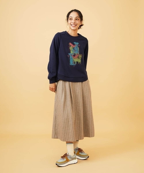 Jocomomola（ホコモモラ）の「Huellas de aves へリンボーンタックフレアスカート（スカート・レディース・ブルー/ベージュ・40/42）」の10枚目の写真