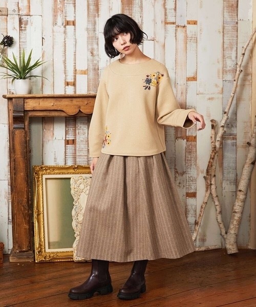 Jocomomola（ホコモモラ）の「Huellas de aves へリンボーンタックフレアスカート（スカート・レディース・ブルー/ベージュ・40/42）」の11枚目の写真
