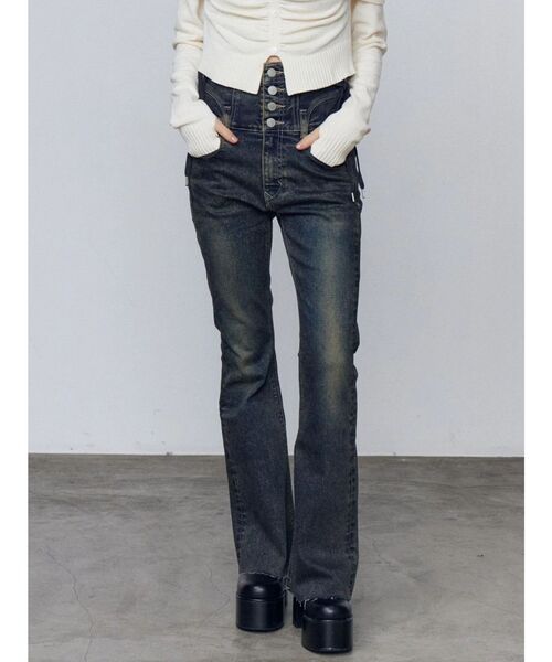 リボンハイウエストフレアパギンス(デニムパンツ)|EMODA(エモダ リボンハイウエストフレアパギンス(デニムパンツ)|EMODA(エモダ