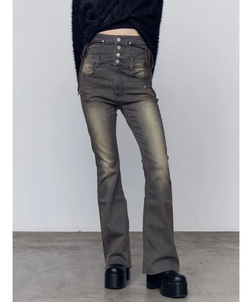 EMODA（エモダ）の「リボンハイウエストフレアパギンス（デニムパンツ・レディース・インディゴブルー/ブラック/グレー・X-SMALL/SMALL/MEDIUM）」の13枚目の写真