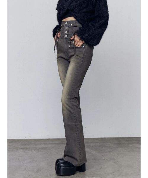 EMODA（エモダ）の「リボンハイウエストフレアパギンス（デニムパンツ・レディース・インディゴブルー/ブラック/グレー・X-SMALL/SMALL/MEDIUM）」の14枚目の写真