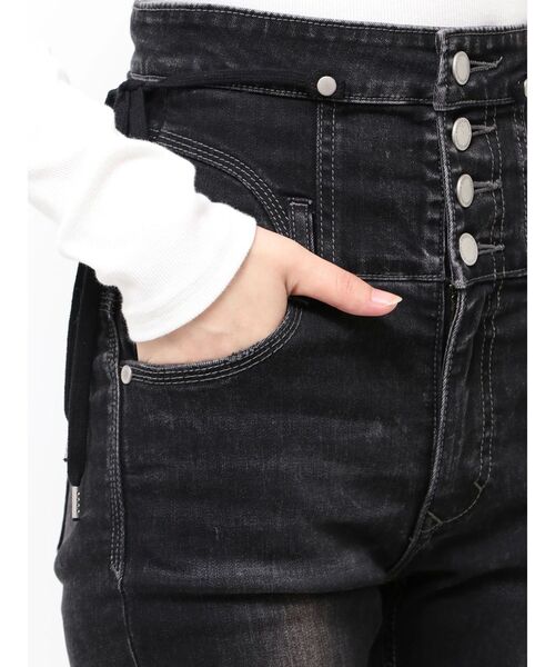 EMODA（エモダ）の「リボンハイウエストフレアパギンス（デニムパンツ・レディース・インディゴブルー/ブラック/グレー・X-SMALL/SMALL/MEDIUM）」の12枚目の写真