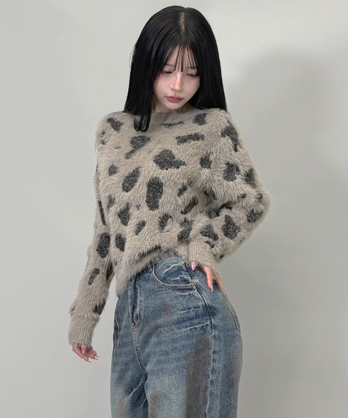 FOLLOWIN(フォロウィン)の「シャギーレオパードニットプルオーバー(ニット/セーター・レディース・チャコールグレー/カーキ・FREE)」の19枚目の写真