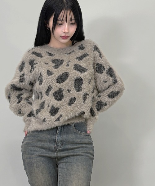 FOLLOWIN(フォロウィン)の「シャギーレオパードニットプルオーバー(ニット/セーター・レディース・チャコールグレー/カーキ・FREE)」の21枚目の写真