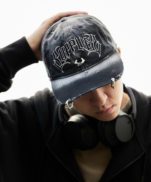 SUPPLIER/サプライヤー Pierced Logo 6 Panel Cap ダメージ加工 ピアス