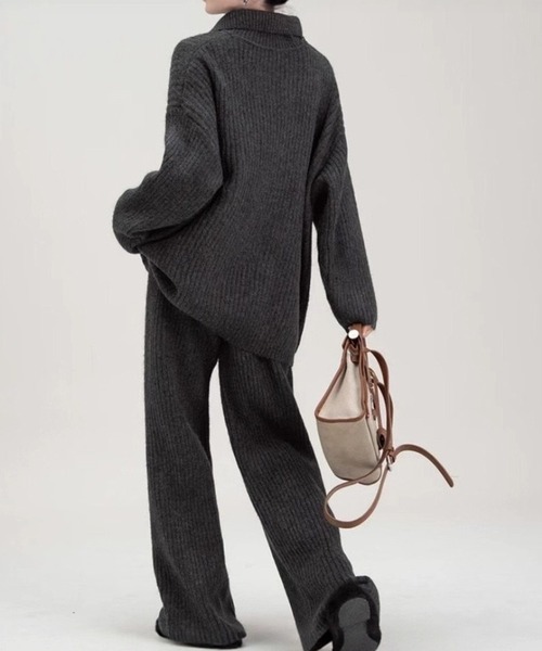 L LABEL(エルラベル)の「リブニット&パンツ2点セットアップ(セットアップ・レディース・ライトグレー/チャコール/アイボリー・FREE)」の6枚目の写真