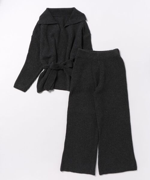 L LABEL(エルラベル)の「リブニット&パンツ2点セットアップ(セットアップ・レディース・ライトグレー/チャコール/アイボリー・FREE)」の4枚目の写真