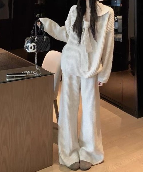 L LABEL(エルラベル)の「リブニット&パンツ2点セットアップ(セットアップ・レディース・ライトグレー/チャコール/アイボリー・FREE)」の17枚目の写真