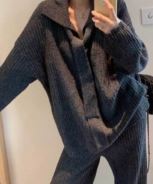 L LABEL(エルラベル)の「リブニット&パンツ2点セットアップ(セットアップ・レディース・ライトグレー/チャコール/アイボリー・FREE)」の15枚目の写真
