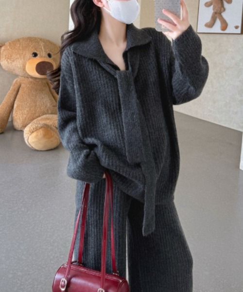 L LABEL(エルラベル)の「リブニット&パンツ2点セットアップ(セットアップ・レディース・ライトグレー/チャコール/アイボリー・FREE)」の14枚目の写真