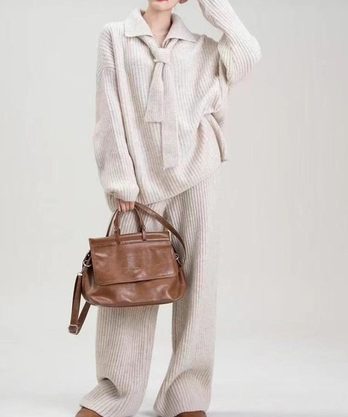 L LABEL(エルラベル)の「リブニット&パンツ2点セットアップ(セットアップ・レディース・ライトグレー/チャコール/アイボリー・FREE)」の13枚目の写真