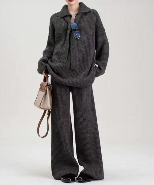 L LABEL(エルラベル)の「リブニット&パンツ2点セットアップ(セットアップ・レディース・ライトグレー/チャコール/アイボリー・FREE)」の16枚目の写真