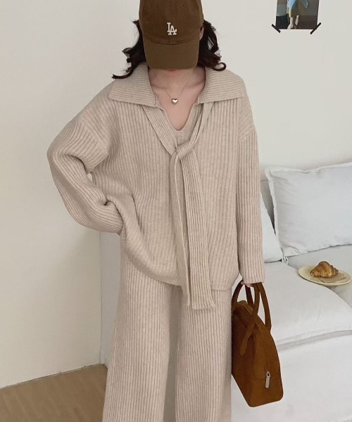 L LABEL(エルラベル)の「リブニット&パンツ2点セットアップ(セットアップ・レディース・ライトグレー/チャコール/アイボリー・FREE)」の22枚目の写真